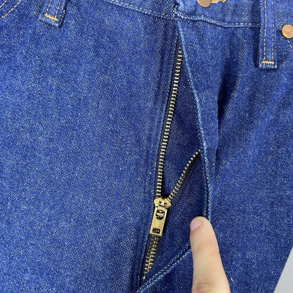 Vtg 90s USA Made Wrangler 13MWZ Jeans Mens 34x34 (fit 32x34) Dark Stiff Cowboy